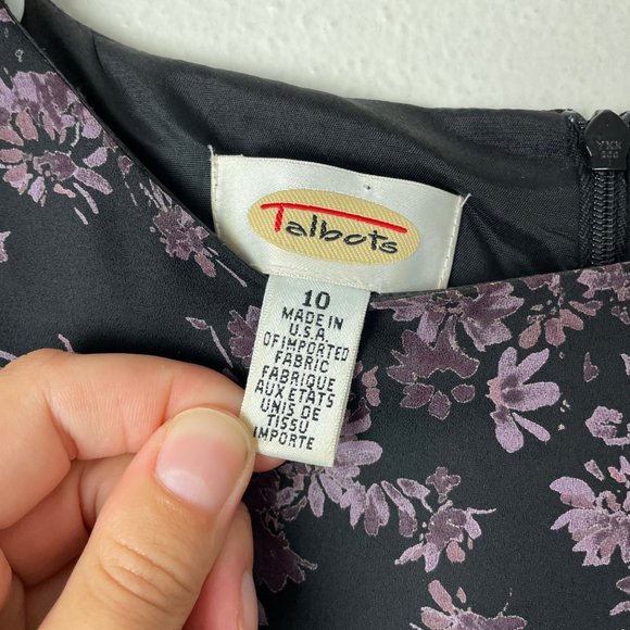 VTG 90s‎ Talbots Sz 10 Black & Purple Floral Maxi Dress Whimsy Goth Cottagecore - Picture 3 of 9